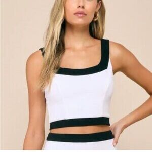 NEW Lulus‎ Size XS White Black Contrasting Trim Crop Top